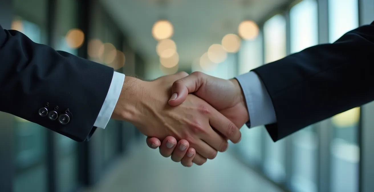Professional handshake representing contractual accountability and service level agreements